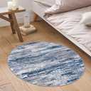 SIILOOM 3' Washable Round Rug for Entryway, Navy Blue Gray Neutral Multi Soft Non-Slip Area Rugs Modern Abstract Low-Pile Carpet, Neutral Vintage Circle Rugs for Living Room Dining Bedroom Foyer