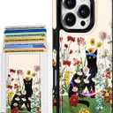 Shorogyt for iPhone 16 Pro Max Cute Kawaii Phone Case - Compatible with Magsafe Wallet Magnetic Credit Card Holder Cat Flower Design Leather Phone Cover for Women Girls, Fits 7 Cards