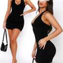 OZICERD Bodycon Halter Mini Dresses for Women Going Out Club Dress Backless V Neck Summer Short Dress Cocktail Party Dresses (Black, S)