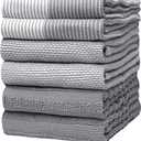 Premium Kitchen Towels (20x 28, 6 Pack) | Large Cotton Dish Towels | Flat & Terry Highly Absorbent Kitchen Linen Set with Hanging Loop | Gray (Grey)