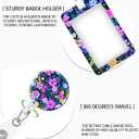 ID Badge Holder with Retractable and Detachable Lanyard, Cute Badge Reel Breakaway Lanyard with Carabiner Clip for Women, Teachers, Nurses, Students, Perfect Work and Office(Flower Purple)