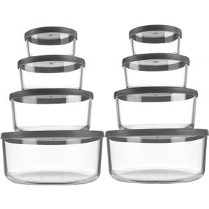 M MCIRCO 8-Pack Glass Food Storage Containers Set, Round Containers with Lids, 7, 4, 2 & 1-Cup, Microwave Dishwasher Friendly, BPA-Free Meal Prep Containers