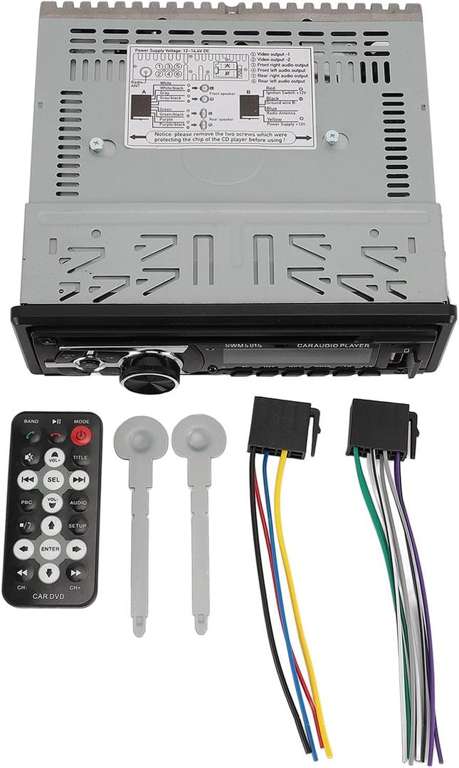 Bluetooth Car Stereo, with USB Port FM Radio Handsfree Calling CD DVD AUX Input Aux in Single Din Car Radio, USB Charging and Shutdown Remote Control