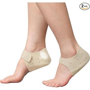 Plantar Fasciitis Heel Protectors Cups - 2 Pcs Gel Heel Cups for Heel Pain Relief, Adjustable Heel Cushion Inserts for Women & Men, Heel Pads for Walking, Sports, Yoga, Home Use (Beige, M)