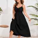 SHESTARR Women's Plus Size Summer Dress Spaghetti Strap Sleeveless Sweetheart Neck Swing A Line Maxi Long Dress (Black, XL)