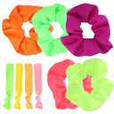 5 PCS Neon Scrunchies for Hair 80s, Neon 80s Hair Accessories for Women, Pink, Orange, Purple, Green Scrunchies, with 4 Hair Ties Suitable for Ladies Party