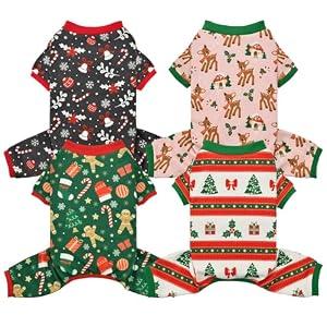 Vehomy 4-Pack Dog Christmas Pajama Xmas Dog Clothes Warm Fleece Dog Pajamas Jammies Christmas Puppy Cat Onesie Outfit Costume for Small Medium Dogs S