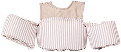 Sisterly Market Colorblock Swim Vest, Toddler Life Jacket, Cute, Simple, Life Vest for Boys and Girls (Tan Stripe)
