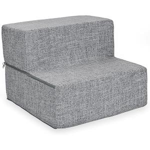 Best Pet Supplies Dog Stairs & Steps - Foam Steps for Small Dogs & Cats, Non-Slip Indoor Balanced Pet Step Support, Dog Ramp, No Assembly, Ash Gray Linen, Foldable 2-Step (12-inch Height)