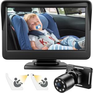 FEISIKE Car Baby Camera, 4.3'' HD Infrared Night Vision Function Baby Car Camera Display, Backseat Camera for Kid with 150 Wide View & 360 Rotatable Easy Installation in 5 Mins Rear Facing Mirrors