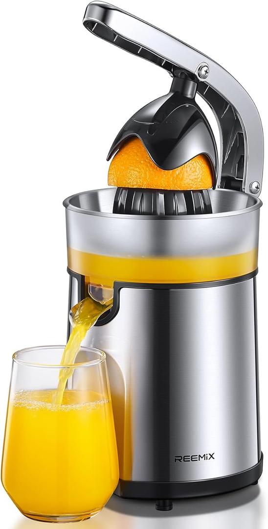 Reemix Electric Citrus Juicer - Orange, Lemon, Grapefruit Juicer with Stainless Steel Body & Transparent Juice Collector, Easy to Use for Fresh Squeezed Juice at Home