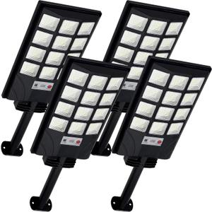 Aqraou Solar Lights Outdoor for Outside, IP66 Waterproof Solar Street Lights Outdoor with Motion Sensor & Dusk to Dawn, 6500K Security Flood Light for Yard Garden with Remote Control - 4PACK (4PCS, White)