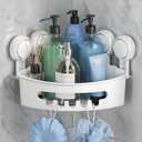 TAILI Corner Shower Caddy with Suction Cups, Wall Mounted Organizer Plastic Rack for Small Bathrooms, Kitchen, Removable Drill-Free Heavy Duty Shelf Basket, White