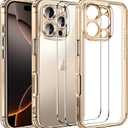 ivoler 3-in-1 Clear Case Designed for iPhone 16 Pro 6.3'' 2024 with 2 Pack Tempered Glass Screen Protector Military Shockproof Protective Hard Back Slim Phone Cover- Gold