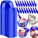 MEEZY 50 Set Baseball Helmet Ice Cream Bowls with 25 Mini Dessert Cups and 25 Spoons, 8oz Reusable Baseball Cap Snack Dessert Cup Bowls Baseball Party Favors for Kids Sports Birthday Party Supplies (Blue)
