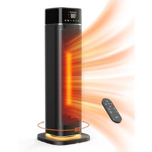 24" Space Heater, JRD Fast Heating Portable Electric Heater with Remote, Night Light, 80° Oscillation,4 Mode, Overheat&Tip-Over Protection, Ceramic Heat for Bedroom Office Indoor