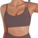 Sunzel Women's Open Back Sports Bra Adjustable Spaghetti Strap Seamless Low Impact Workout Gym Yoga Bra with Removable Pads (Brown, L)
