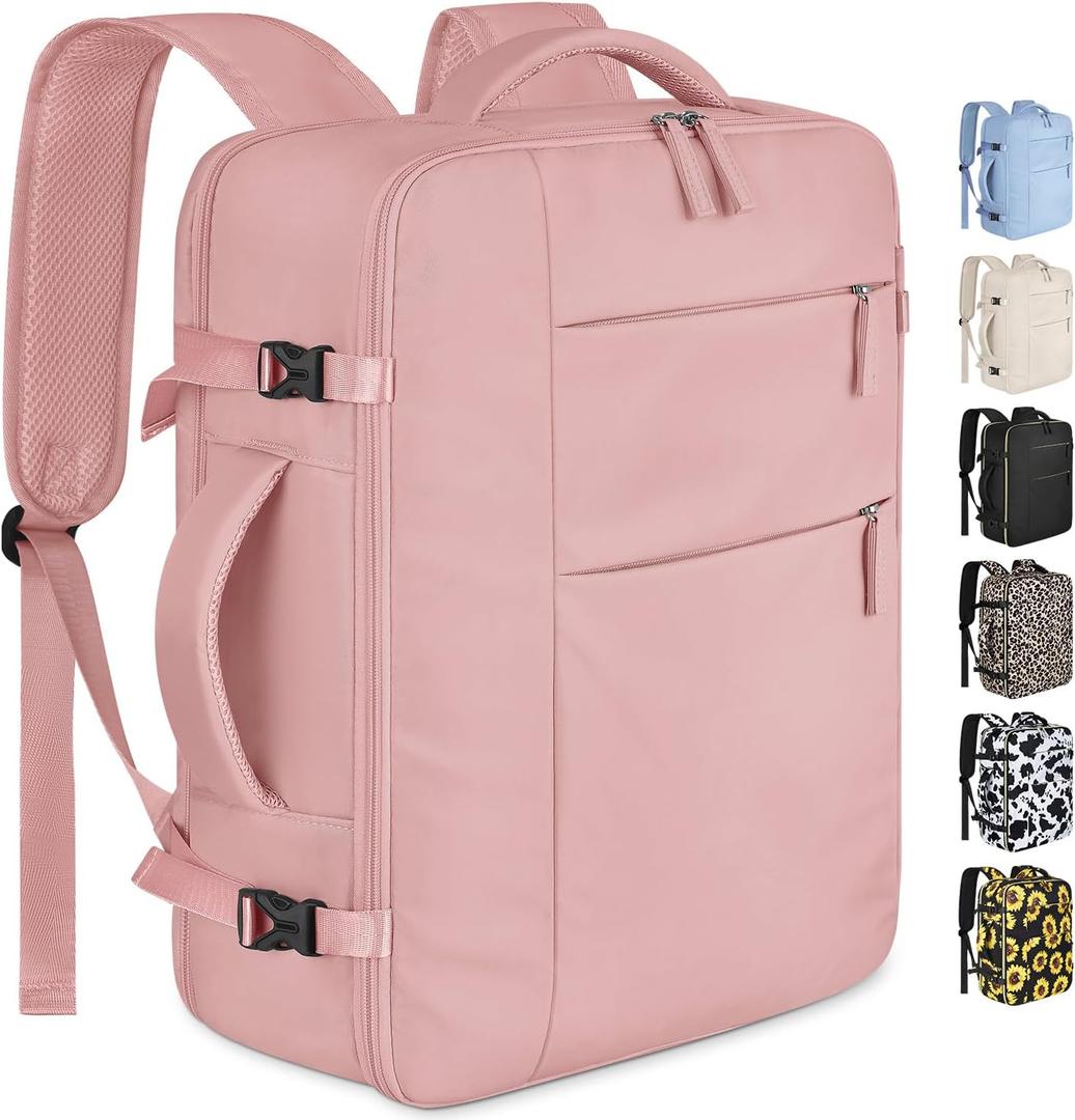 Capolo Travel Backpack for Women Men Waterproof Laptop Backpack Airlines Approved Carry On Backpack Bag Computer Bookbag for Business, Work, Traveling Fits 15.6 Inch Laptop(Pink)