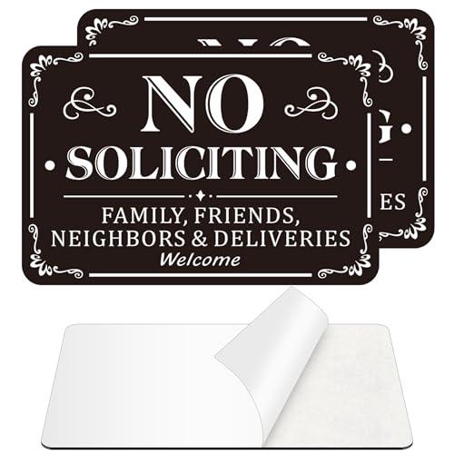 No Soliciting Sign for Front Door, (2 Pack) Self-adhesive No Soliciting Sign for House, 9 x 6 inches Aluminum Metal Signs for Yard (Black/White, Medium (6 x 4 inches))