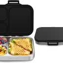 Stainless Steel Bento Box Kids, Leak Proof Metal Bento Lunch Box,3 Compartments 304 Stainless Steel Bento Lunch Containers for School and Office, BPA-Free(Black)