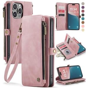 Defencase Compatible with iPhone 13 Pro Max Case Wallet with RFID Blocking Card Holder for Women Men, PU Leather Magnetic Snap Flip Zipper Strap Wallet Phone Case Fit for iPhone 13 Pro Max, Rose Pink