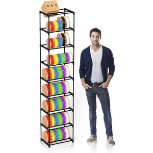 9-Tier 3D Printer Filament Storage Rack, Heavy Duty Metal Spool Holder Holds 541kg, Tool-Free Assembly, Modular Design for Home Office Workshop