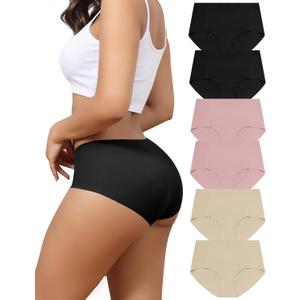 LEVAO Women's Underwear Seamless No Show Hipster Bikini Panties Stretch Invisible Briefs 6 Pack S-2XL (Large, 2*black/2*pink/2*skin Color)