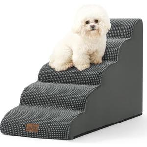 COZY KISS Dog Stairs for High Bed 22.6" H, Small Dog Step for Puppy, Older or Cat, Curved Ramp for Car, Ladder with High Density Foam, Lightweight, Durable, 15.7x33x22.6 inch, 5 Step, Charcoal Grey