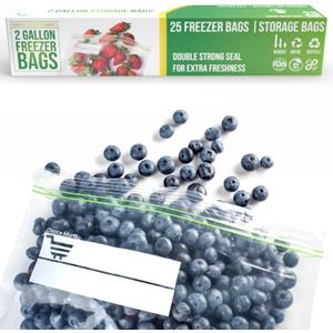 2Gallon Freezer Bags  25 Count  Resealable, Double Zipper, Leak Proof, Over 3Mil Thick 2Gallon Freezer Bags Heavy Duty