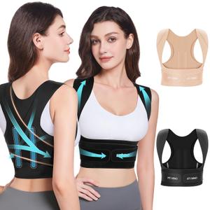 Fit Geno Invisilite Posture Corrector for Women, Adjustable Back Brace for Hunchback Slouching, Upper Back Neck Shoulder Pain Relief, Lightweight Discreet Under Clothes, Large (Black)