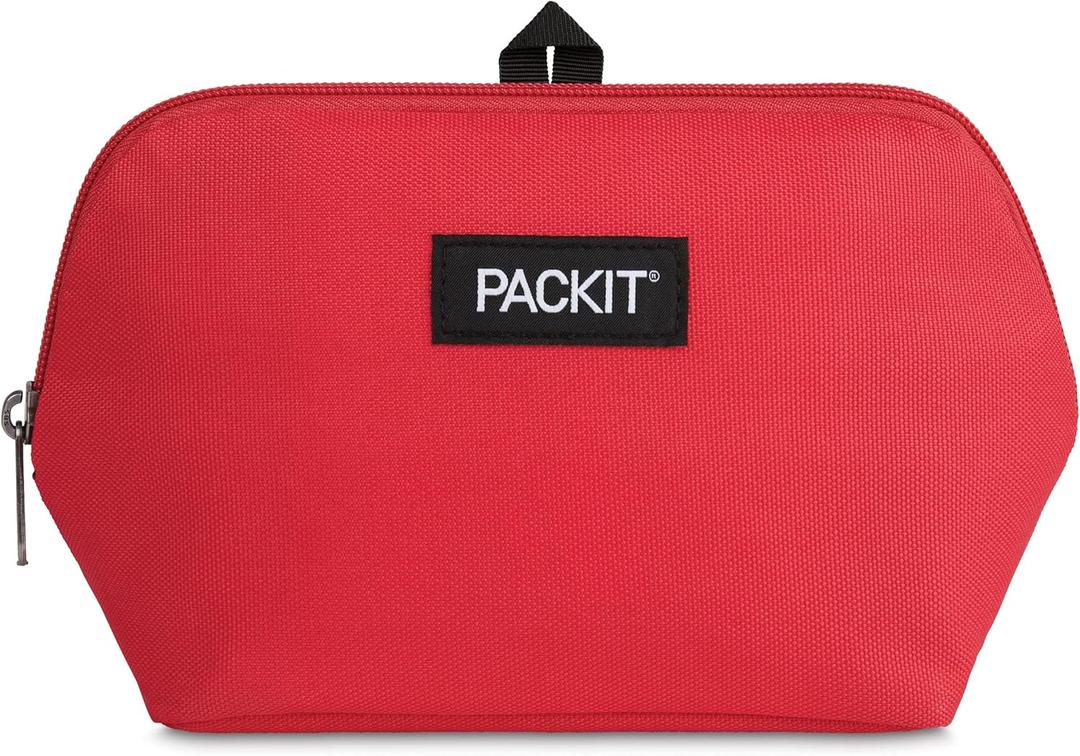 PackIt Freezable Snack Bag, Poppy, Built with ECOFREEZE Technology, Collapsible, Reusable, Zip Closure, Designed For Keeping Snacks Fresh On the Go (Red)