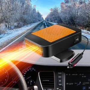 Portable Car Heater,12V 200W Fast Heating Defroster 2 in 1 Automobile Windshield Fast Heaters Car Heater That Plugs into Cigarette Lighter for Car, SUV, Trucks (Orange Black)