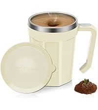 Self Stirring Coffee Mug, 18 oz Automatic Magnetic Electric Mixing Cup Stainless Steel Travel Cup for Coffee, Chocolate, Milk, Tea, Office, Home, Kitchen (Beige)