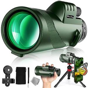 40X60 Monocular Telescope, High Power Monocular for Adults with Phone Adapter& Tripod& Hand Strap, Low Night Vision Monocular, Equipped with BAK4 Prism for Bird Watching and Traveling Concert