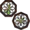 2-Piece Octagon Wall-Mounted Mirrors,Vintage Farmhouse Mirror for Wall Decor,Caramel Color Decorative Accent Mirror for Foyer, Bathroom, Bedroom. (12x12)