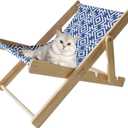 Wooden Cat Lounge Chair,Natural Solid Wood Elevated Cat Beach Chair with Sturdy Canvas,Adjustable Kitty Hammock Bed for Outdoor Indoor Kittens Rabbits Large Pets Under 22 Pounds