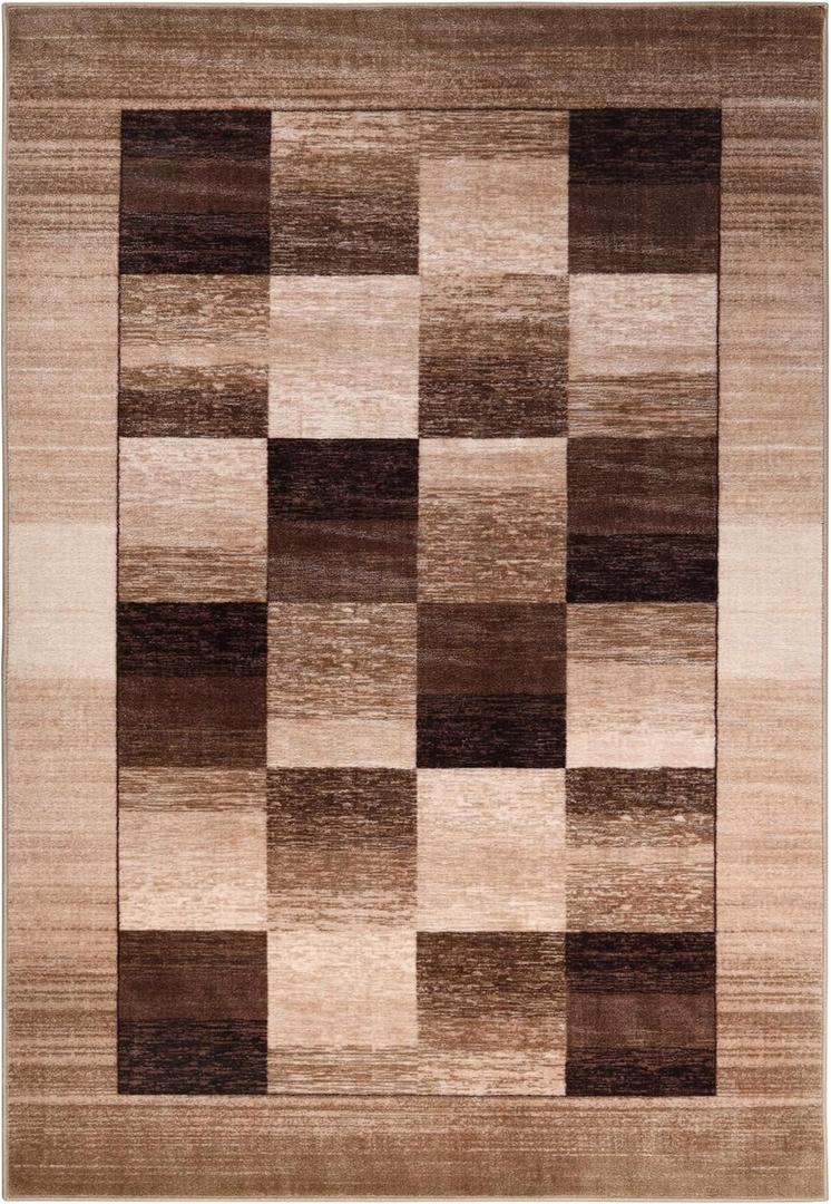 Superior Indoor Non-Slip Area Rug, Rustic Floor Decor, Color Block Rug for Living Room, Bedroom, Office, Kitchen, Dining, Washable Rugs, Foam Back, Lockwood Collection, 8' x 10', Chocolate