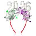 2 x Pvoiue 2026 Happy New Years Eve Party Headband - Christmas Headband - Festive Party Dress-Up Hairband, Star and Tinsel Embellishments - New Year's Eve Celebration Accessory 1Pcs Silver