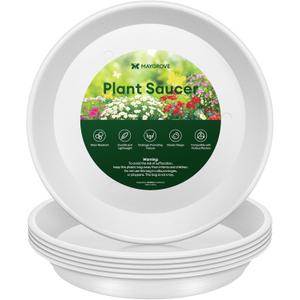 Maygrove 6 Pack Plant Saucer, 8 10 12 inch Plant Saucers for indoor, Heavy Duty Plastic Plant trays for pots, Grow Bags, Bird Baths, Flower Drip Trays for Indoor and Outdoor Uses (10", White)