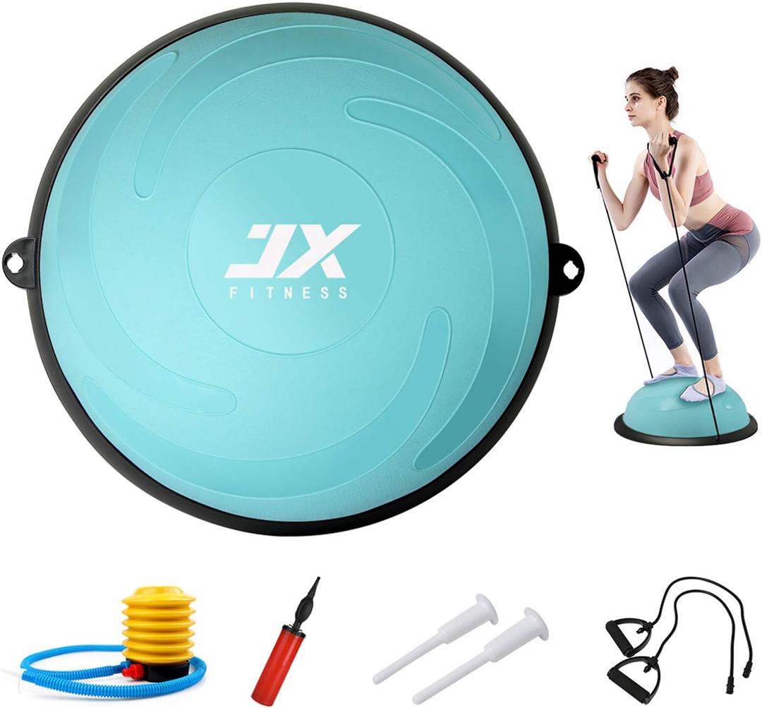 JX FITNESS 58cm Balance Half Ball Trainer, Stability Exercise Yoga Half Ball with Resistance Bands & Pump - Improve Core and Ab Strength with Full Body Home Gym Workouts Or Fitness Training (green)