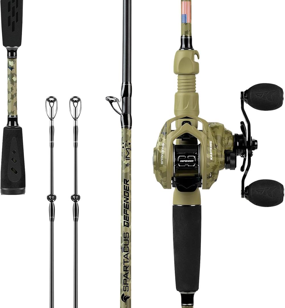 KastKing Spartacus Defender Twin-tip Fishing Rod & Reel Combo, Right Handed Reel, Right Reel, 6'6"- M Rod(2pcs+ Extra Tip), Baitcasting