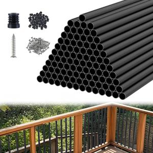 Black Aluminum Deck Balusters 32in x 3/4in, 100 Pack Spindles with Connectors & Screws, Powder-Coated Metal Baluster Replacement Kit for Deck Railing, No-Drill Easy Install