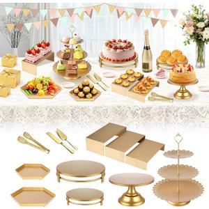 BUQ 12 PCS Gold Cake Stand Set, Dessert Table Display Set with Metal Cupcake Stand and Cake Stands for Party, Wedding, Birthday, Anniversary, Baby Shower, Thanksgiving, Christmas