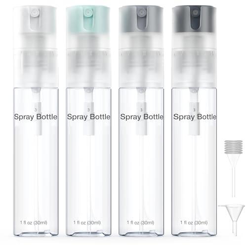 Bomeiyi 4 Pack Refillable Spray Bottle, Reversible Small Empty Spray Bottle with Fine Mist, Leak Proof - for Cleaning Solutions, Mosquito prevention, Face & Hair Mist - 4pk 1 OZ / 30 ML
