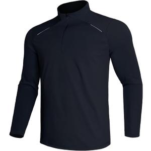 GEMYSE Men's Quarter Zip Pullover Long Sleeve Running Shirt 1/4 Zip Quick Dry Athletic Workout Shirts (XXL)