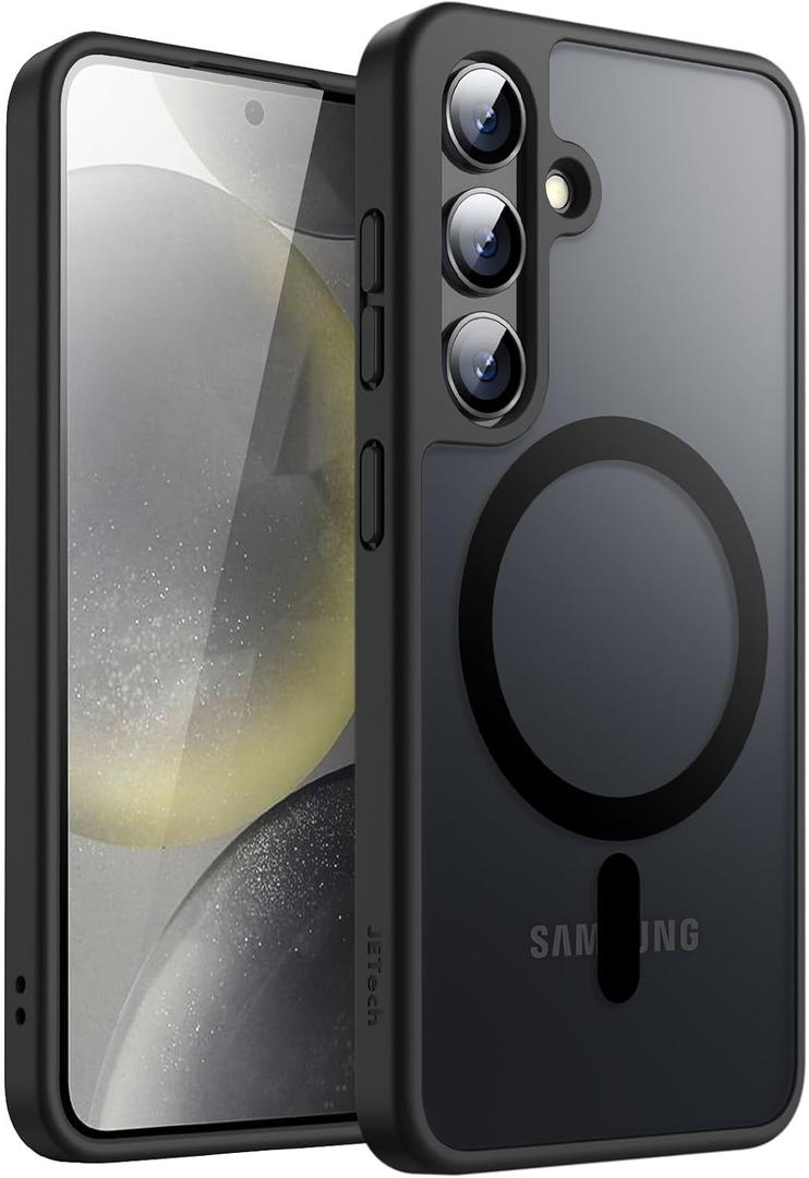 JETech Magnetic Case for Samsung Galaxy S24 Plus 5G, Compatible with MagSafe, Translucent Matte Back Shockproof Phone Cover (Black)