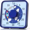 Secura 7.5-Inch Rocket Pattern Visual Timer for Kids, 60-Minute Countdown Timer for Classroom or Kitchen, Durable Mechanical Timer Clock with Magnetic Backing (Blue)