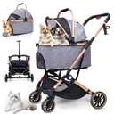 Dog Stroller for Dogs - 3 in 1 Pet Stroller with Detachable Storage Basket 4 All-Terrain Rubber Wheels Pull Rod Durable Travel Carrier for Max 33 lbs Medium Dogs 2 Small Cats (Grey)