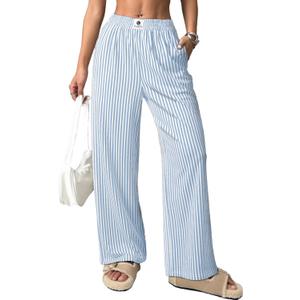 EVALESS Women's Striped Pants Spring Summer 2026 Comfy Pajama Pants High Waist Wide Leg Lounge Pants Lightweight PJ Bottoms, M