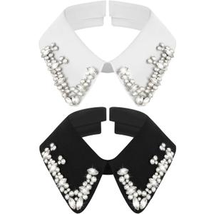 Geyoga 2 Pcs Dickey Rhinestones Collar for Women Detachable Fake False Collar Choker White Black (Classic Style)